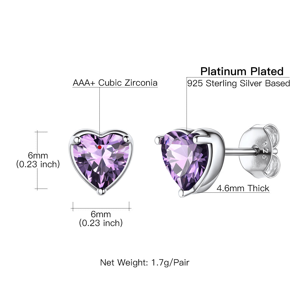 Silver Earrings for Women 925 Sterling Silver Heart Birthstone Stud Earrings Birthday Jewelry Gift